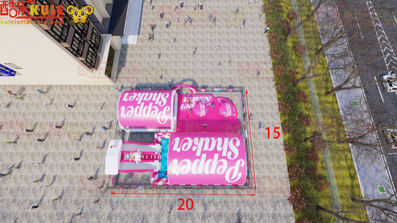 Różowy podmuchany teren zabaw wodnych 20*15m dla letnich uczuć